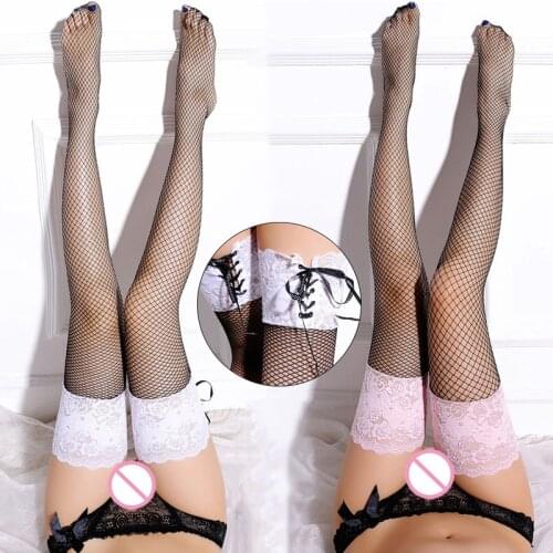 Sexy New Fishnet Mesh Stockings for Women Thigh High Adjustable Straps Sheer Lace Top Detail Over Knee Stockings Nightclub