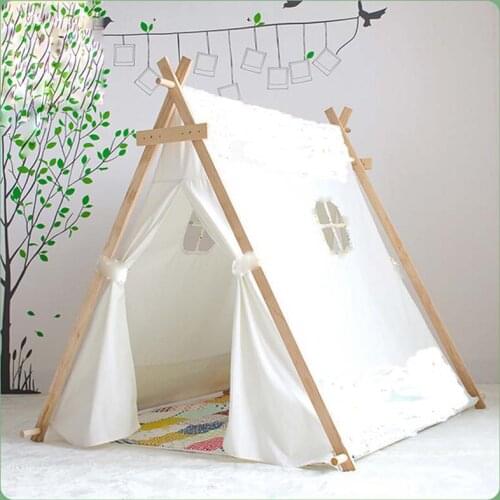 Lovely kid play tent white fabric teepee children bed tent indoor children paly house