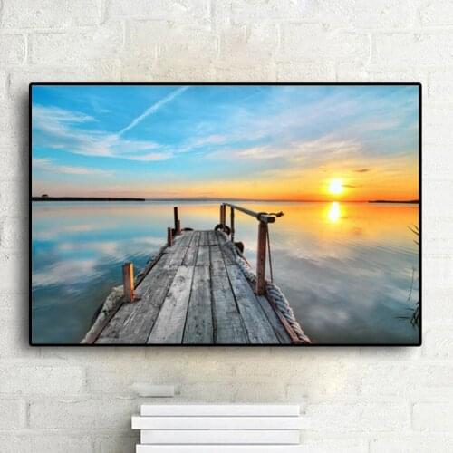 Dock Sunset Sky Fantasy Seasape Canvas Painting Posters and Prints Scandinavia Nordic Pop Art Wall Picture for Living Room Decor