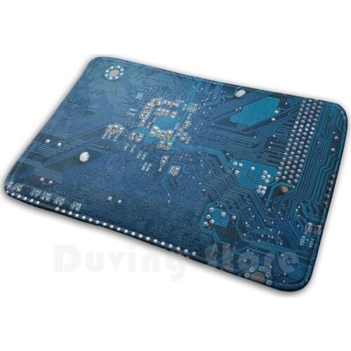 Electronic Circuit Board Carpet Mat Rug Cushion Soft Blue Board Chip Circuit Closeup Component Computer Conductor