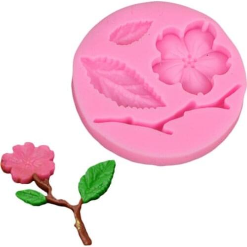 Liquid Silicone Soap Mold Handmade DIY Peach Flower Leaves Branches Shape Fondant Chocolate Cake Decorating Soap Molds