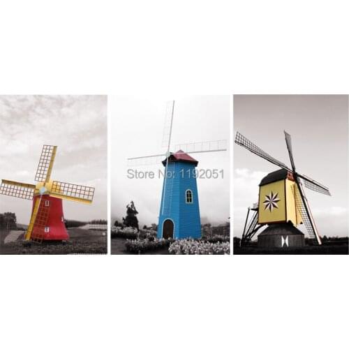 Imagich frameless painting 3 panels canvas painting Dutch windmill Amearican style home decoration art modern decoration