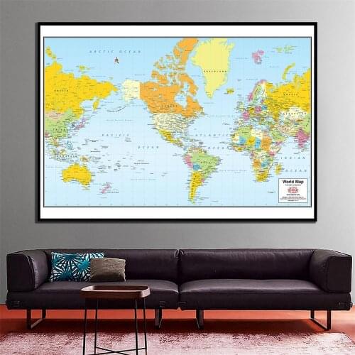 60x90cm The World Physical Map Mercator Projection World Map Canvas Spray Painting For Wall Decor
