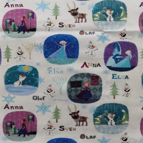 Korean Import Disney Princess Anna Elsa Olaf Nature 100% Cotton Fabric for Girl Clothes Hometextile Cushion Cover Needlework DIY