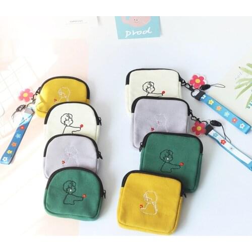 Cute Cartoon Coin Purse Canvas Mini Pouch Women Wristlet Change Purse Korean Style Girls Small Coin Bags Cosmetic Lipstick Pouch