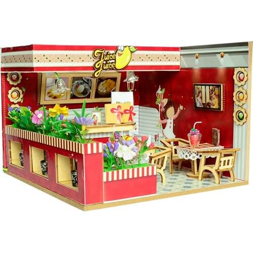 Miniature 1:24 DIY Dollhouse Furniture, 3D Wooden Sweet Juice Store Model
