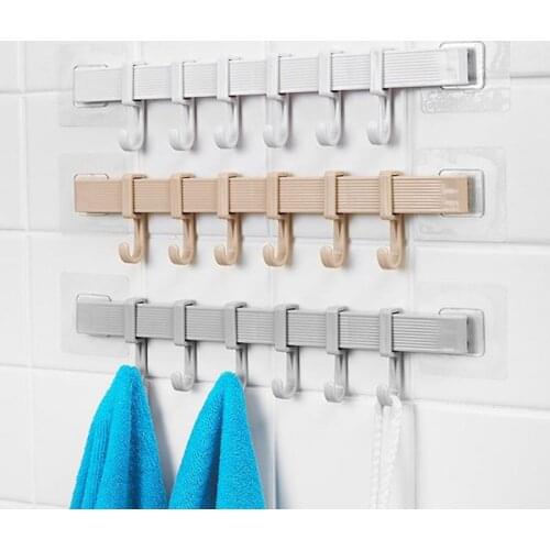 Multifunctional 6-row hooks no punching towel racks kitchen strong hooks bathroom organizer wall shelf