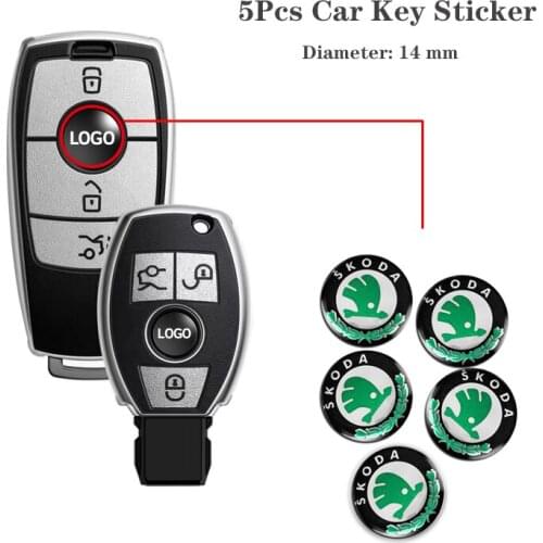 5Pcs 14mm Car Key Stickers Decoration For Skoda 2010 2011 2012 2013 Express Yeti Octavia Superb Fabia Kamiq Karoq Kodiaq Rapid
