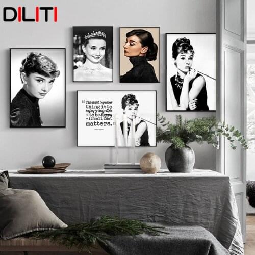 Black White Photo Wall Art Audrey Hepburn Canvas Painting Picture for Living Room Salon Decor Classical Portrait Print Poster