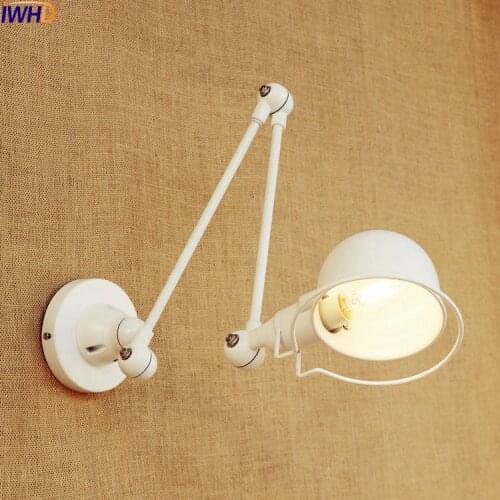 IWHD White Retro Vintage Wall Lamp LED Wandlampen Home Lighting Iron Swing Long Arm Wall Light Fixtures Sconces Lampara Pared