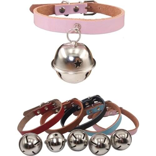 XPangle Solid Dog Collar Leather With Bells Adjustable Puppy Collars Durable Dog Neck Strap Training Pet Collar Ctue Dog Collar