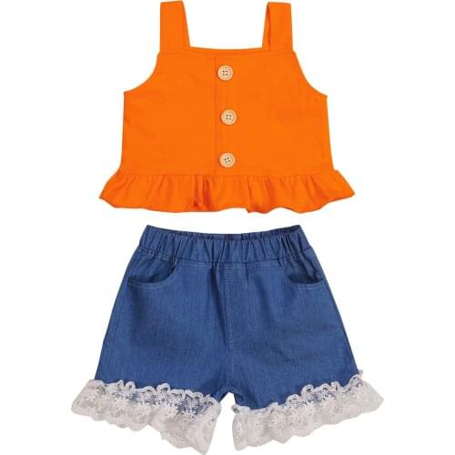 0-3Y Toddler Baby Girls Clothes Sets 2021 Summer Sleeveless Ruffle Vest Tops & Lace Patchwork Shorts Casual Loose Baby Outfits