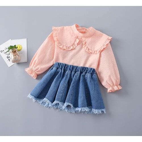 2-7 Years High Quality Spring Girl Clothing Set 2021 New Fashion Casual Cute Shirt + Denim Skirt Kid Children Girls Clothing