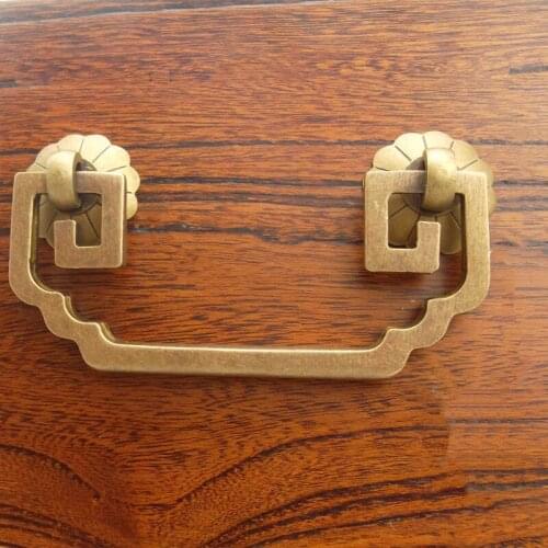 Chinese Antique Cabinet Copper Handle Thickened Furniture Brass Drawer Pulls Retro Bronze Kitchen Wardrobe Door Knobs Hole 58 64
