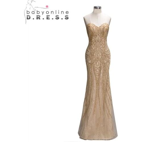 Babyonlinedress Sexy Backless Mermaid Prom Dresses Long Beaded Crystal Evening Party Dresses Vestido de Festa Longo