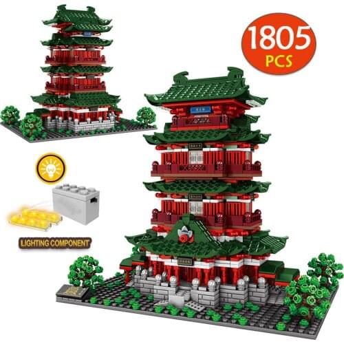 SEMBO Famous Ancient Street View Yellow Crane Tower Building Blocks City Antiquity Tengwang Pavilion Bricks Toys For Children