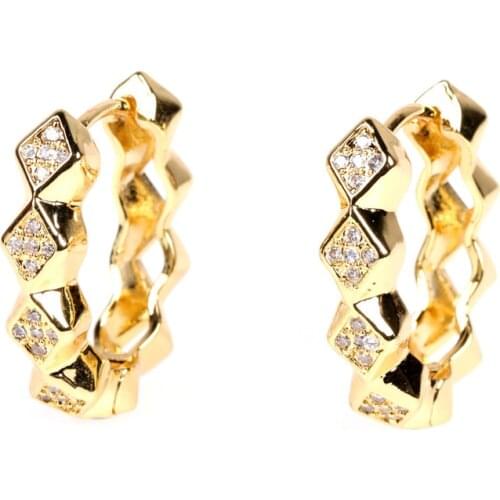 EYIKA Charm Punk Gold Color Rhombus Hoop Earrings Micro Pave Clear Zircon Geometric Piercing Earring for Women Statement Jewelry