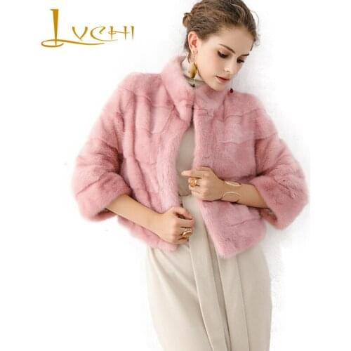 LVCHI Women Winter Real Fur 2019 Nine Quarter Mink Coat Female Thick Natural Mandarin Collar Fur Causal Loss Slim Women Coat