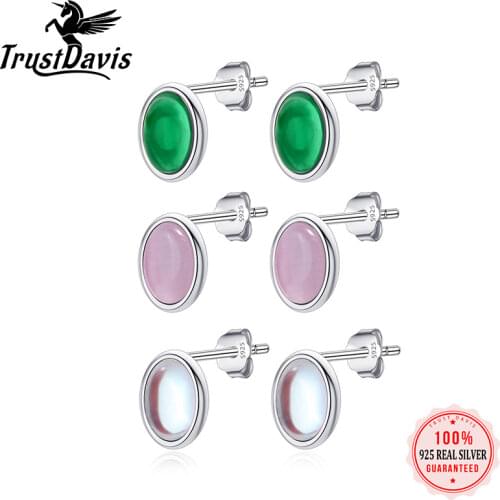 TrustDavis Real 925 Sterling Silver Fashion 2021 Ellipse Charm Stud Earrings For Women Wedding Minimalist Fine Jewelry DB033