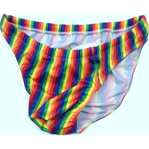 High-quality Men Briefs Underwear U Convex Pouch Lycra Rainbow Stripe Gay Jockstrap Sexy Male Underpants