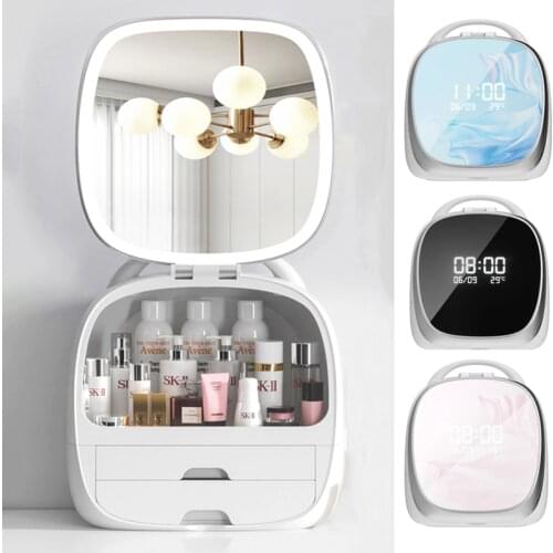 USB Smart High-End Cosmetic Storage Nordic LED Mirror Makeup Storage Box Household Drawer Lipstick Brush Holder Jewelry Holder