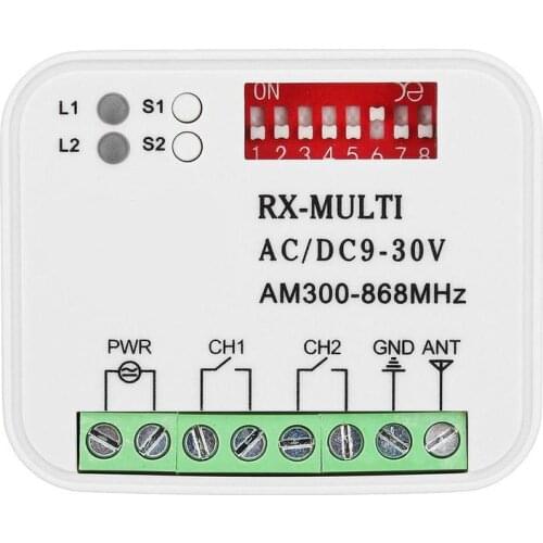 Universal 12-24V 2 Channel Multi Receiver Controller RX AC/DC9-30V 300-868MHz Remote Control Receiver