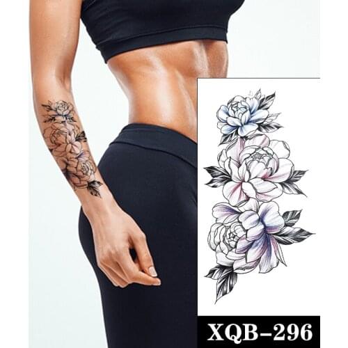 Waterproof Temporary Tattoo Sticker Colorful Peony Rose Flower Leaves Design Fake Tattoos Flash Tatoos Arm Body Art for Women