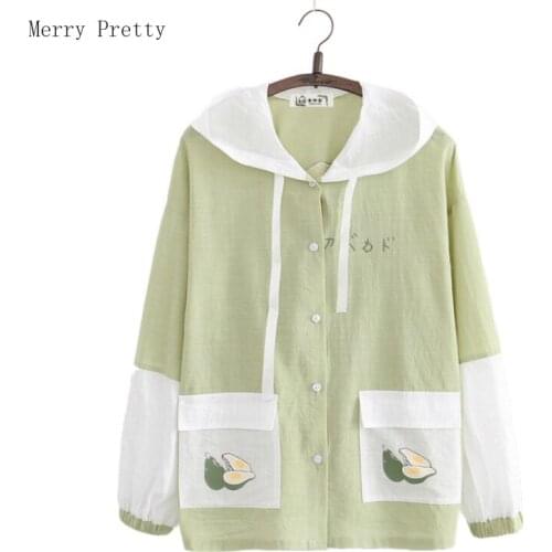 Green Thin Hooded Long Sleeve Jackets For Women 2020 Summer Cartoon Avocado Printed Pocket Outerwear Hoodies Jacket Coat