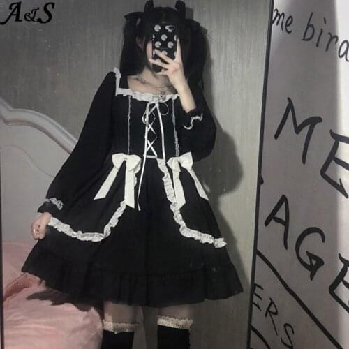 Anbenser Japanese Lolita Gothic Dress Girl Patchwork Vintage Designer Mini Dress Japan Style Kawaii Clothes Fall Women Dresses