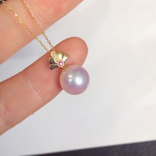 MADALENA SARARA 7-7.5mm Akoya Pearl 18K Gold Women Necklace White Saltwater Pearl Perfectly Round Pendant Necklace AU750 gold