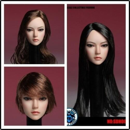 1/6 Asia Female Head Sculpt Brown Curls/ Black Long Straight Hair SDH002 Fit for 12 Inches Woman Phicen Action SUPER DUCK