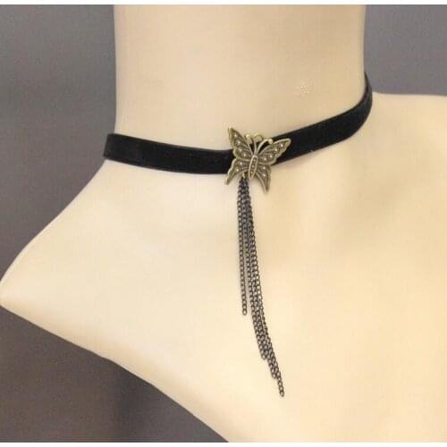 1pc Sale Bronze Butterfly And Chains Tessel Vintage Black Velvet Choker