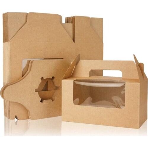 20Pcs 2 Holders Cupcake Boxes Carrier With Window Insert And Handle, Party Packing Cupcake Muffin Carry Boxes Container-ABUX