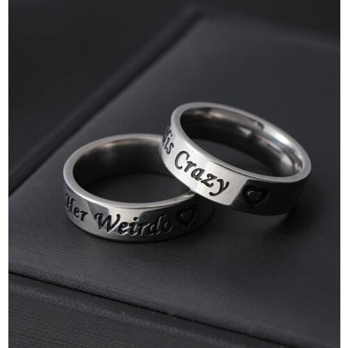 2020 Fashion Titanium Steel His Crazy Her Weirdo Stainless Steel Ring Love Heart Couple Ring Gift