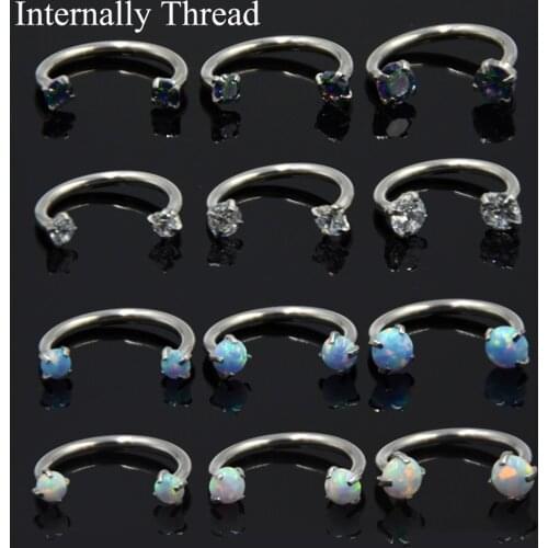 3Pcs Mixed Size Internally Thread Opal Zircon Horseshoe Circular Barbell Ear Cartilage Helix Septum Nose Labret Piercing Jewelry