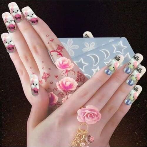 3D Carving Silicone Mold Nail Stamping Camellia/Shell/Bow Tie Pattern DIY UV Gel Acrylic Crystal Nails Template 24 Styles