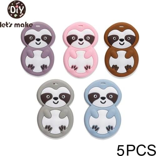 Lets Make 5PCS Sloth Cartton Teether Toy Cute Animal Shape Baby Chewing Pandent Accessories DIY Pacifier Clip Teething Toys