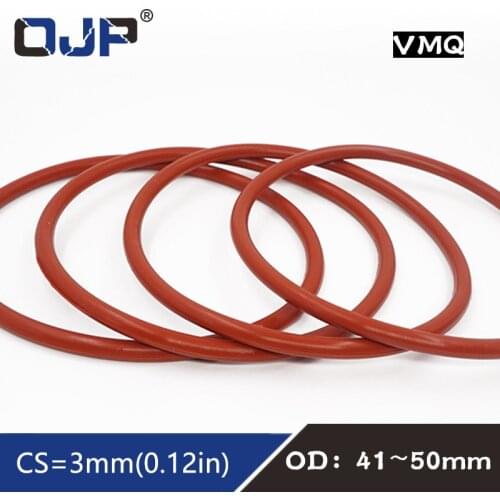 5PCS/lot Red Silicon Ring Silicone/VMQ O ring OD 41/42/43/45/48/50*3mm Rubber O-Ring Seal Good elasticity Gaskets Rings Washer