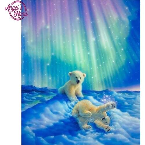 5d Full Diamond Embroidery Home Decor Diamonds Mosaic Painting Pasted Pictures Square Drill Northern Lights Baby polar bear