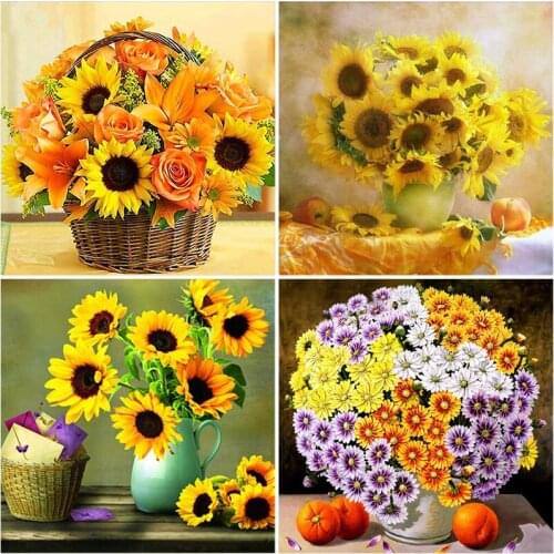 Full Round Diamond Painting Sunflower Diamond Mosaic Full Square Flowers Rhinestones of Pictures 5D Embroidery Art Decoration