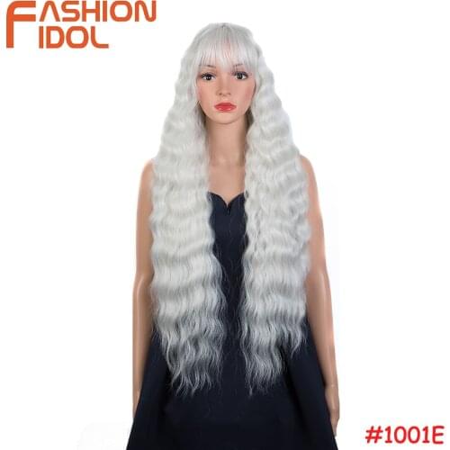 White Lolita Style Wigs With Bangs Cosplay Long Water Waves Hair 30 Inches Synthetic Anime Grey Wig For White Women FASHION IDOL