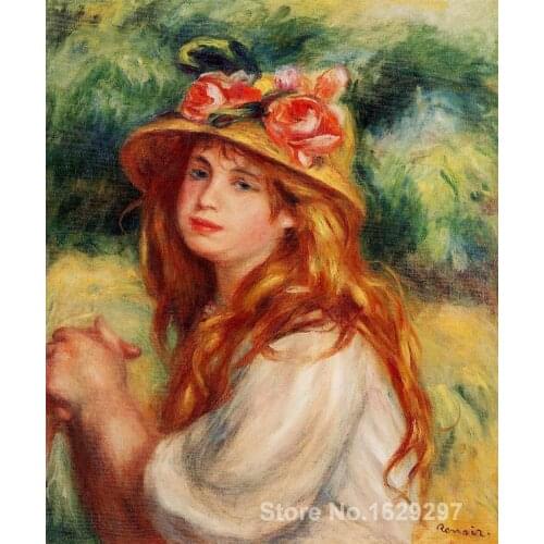 Large oil paintings for sale Blond in a Straw Hat(Seated Girl) Pierre Auguste Renoir canvas art Handmade High Quality