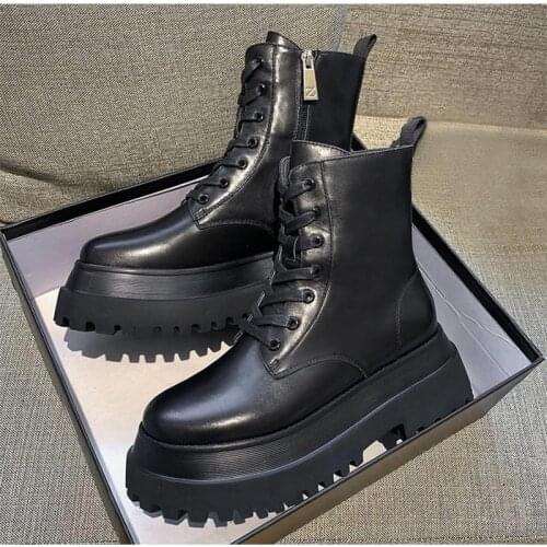 Fashion Ankle Boots Woman Motorcycle Boot Women Thick Sole Zipper PU Lace Up Female Shoes Non-slip Ladies Short Boot Autumn