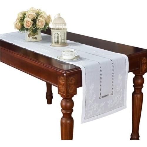 [Camellia Casa 874]Elegant Hemstitch Table Runner,Specially Treated Polyester,Linen Look & Washable, Chamomile