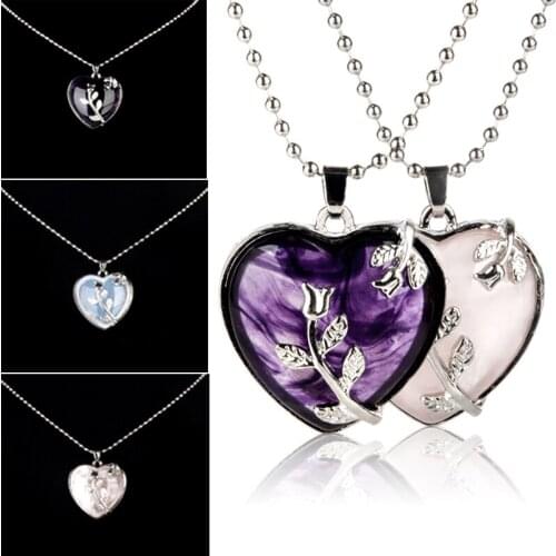 Crystal Rose Flower Heart Shape Pendant Necklace For Women Jewelry Love Heart Long Chain Necklace Lady Fine Jewelry Accessories