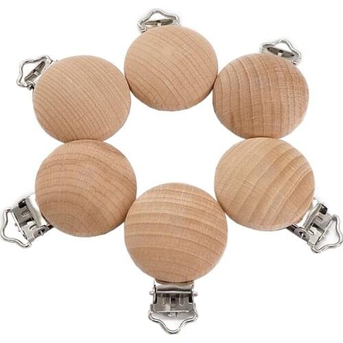 Chenkai 50PCS 35MM Wooden Round Pacifier Clips Baby Pacifier BPA Free For DIY Infant Chewing Soother Dummy Clasps Accessories