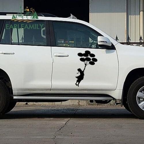 EARLFAMILY 2x Naive Cute Little Girl Riding A Balloon Flying Sky Fantasy Funny Car Stickers RV Door Window Vinyl Decal 9 Colors