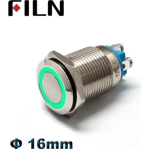 FILN 16mm 6V 3A waterproof mini flat round light button switch latching Screw foot 1no emergency metal push button switch