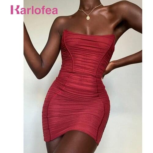 Karlofea Sexy Mesh Strapless Midi Dress Women Elegant Celebrity Party Dresses New Chic Date Night Bodycon Outfits Vestidos 2020