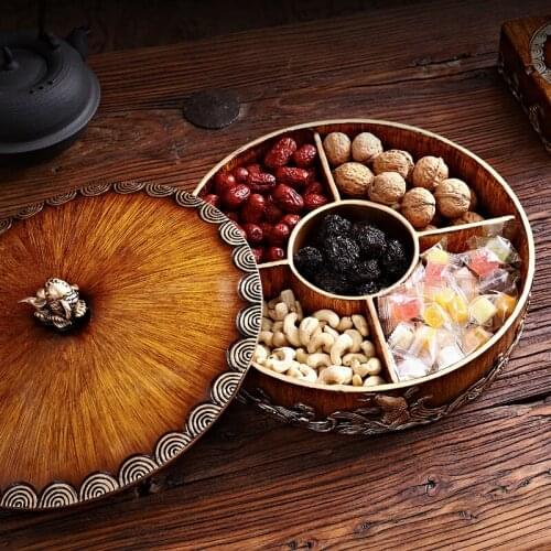 Dried fruit box of Chinese style imitation wood household seeds snack plate of fruit bowl frame with cover